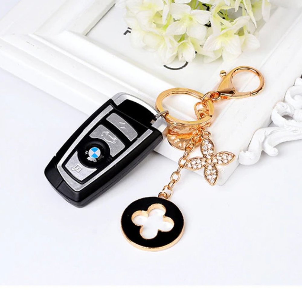 Louis Vuitton Style Enameled and Rhinestone Flower Charms Keychain/Bag Charm NWT - Picture 3 of 6